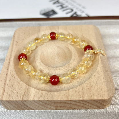 Handmade citrine red agate moon boom crystal bracelet for women.