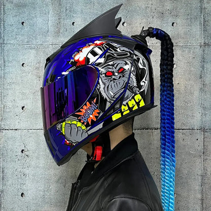 Couples' Dirty Braids full-face motorcycle helmet in ABS construction with graphic design options
