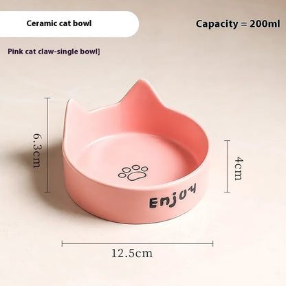 Porcelain cat bowl with cat ear design in 2-in-1 configuration for food and water