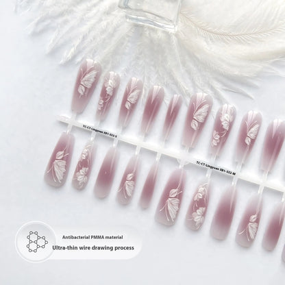 Wave mark long water drop nail stickers, 40 pieces, retro ultra-thin seamless design in matte, glossy, or Flash finish