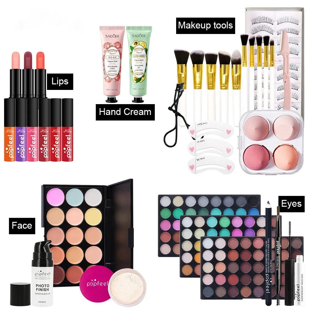 POPFEIL Yuan green mermaid makeup set POP003E, a complete cosmetic kit open to show contents.
