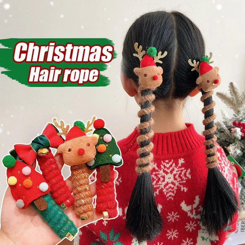 Festive Christmas-themed hair ties with cute designs like bells, trees, and reindeer for kids