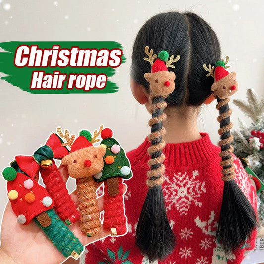 Festive Christmas-themed hair ties with cute designs like bells, trees, and reindeer for kids