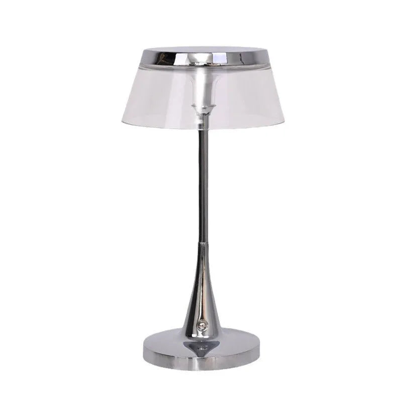Rechargeable table lamp with aluminium acrylic body, touch dimming, D13.5 x H27cm, in transparent, grey or brown