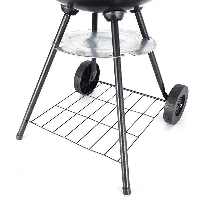 Portable barbecue oven with 14-inch circular cooking surface and iron construction