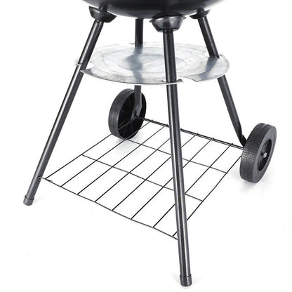 Portable barbecue oven with 14-inch circular cooking surface and iron construction