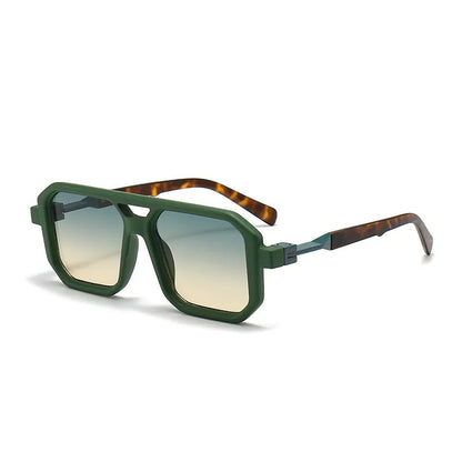 Retro style pilot sunglasses with a double beam metal frame and grey tinted lenses.