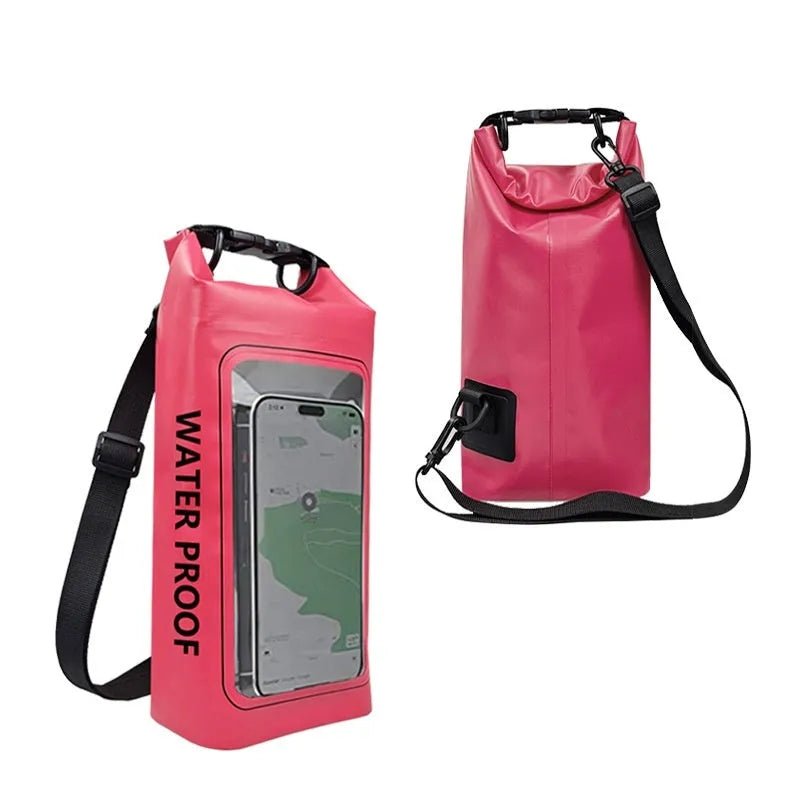 A waterproof crossbody bag in various colours, suitable for carrying a mobile phone outdoors.