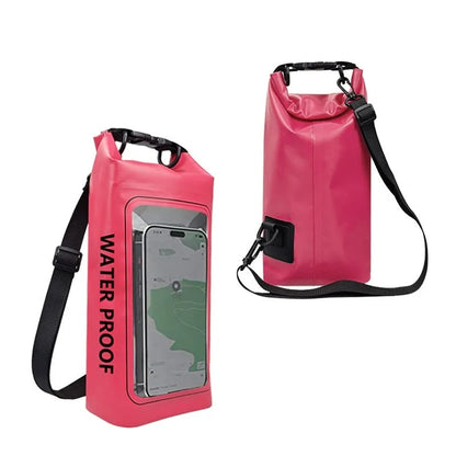 A waterproof crossbody bag in various colours, suitable for carrying a mobile phone outdoors.