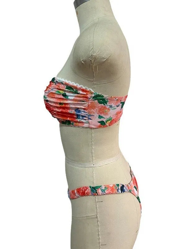 Floral lace detail European style bikini set in polyester fibre with tube top design