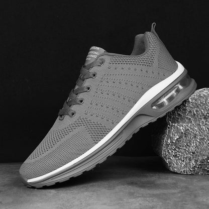 Casual Flyknit running shoes in multiple colours with mesh uppers and a round toe design.