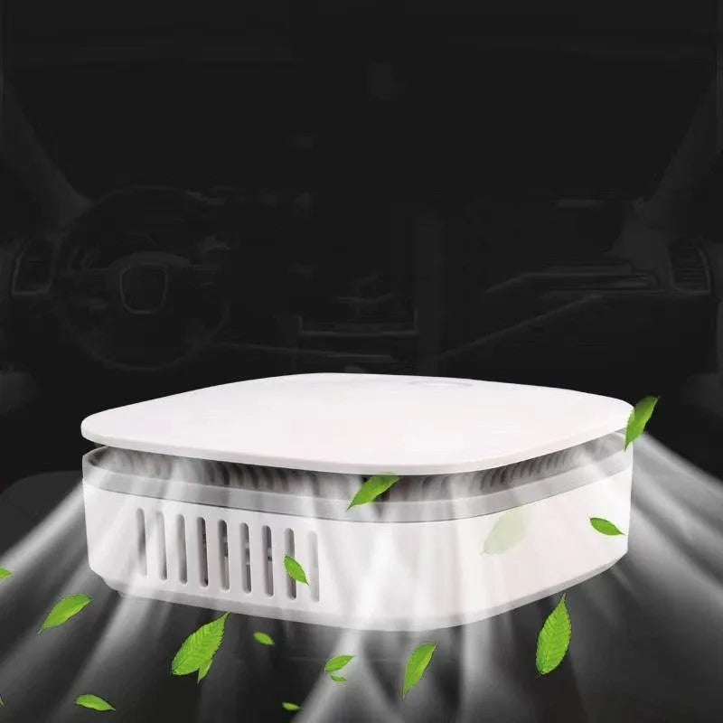 USB-powered car air purifier for small spaces under 10 square metres, white air disinfection machine with button control, negative ion generator, composite filter, household odour removal machine