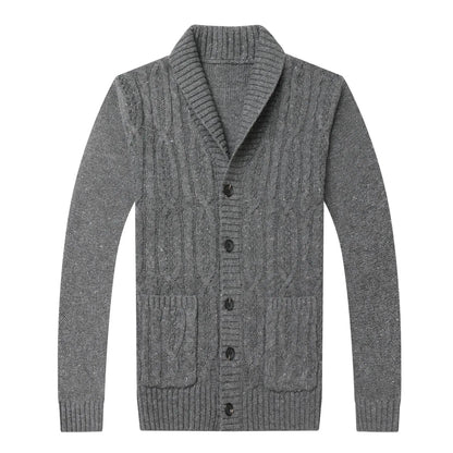 Men's thickened jacquard knitted cardigan, warm autumn winter outerwear for youth in multiple sizes and neutral colours