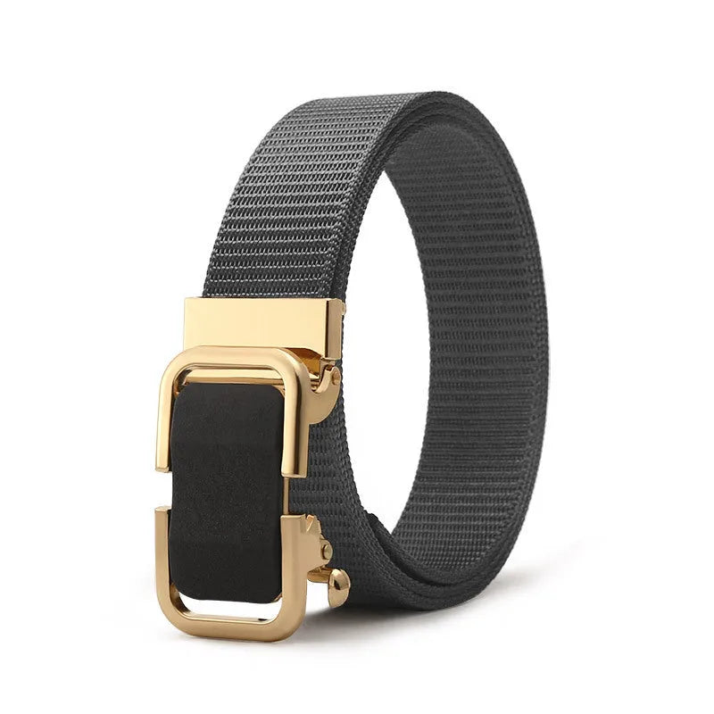 Men's toothless nylon canvas belt with an alloy buckle shown in Army Green colour, length 120cm.