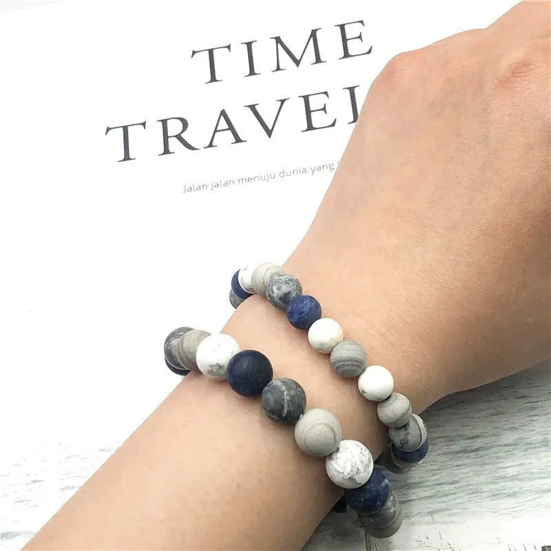 Handmade U-shaped planet stone starry bracelet for men and women, showing natural stone beads.