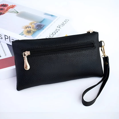 Soft surface square PU crossbody bag and clutch with internal zipper pocket in various colours.