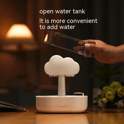 Soothing rain cloud humidifier with 7-color lighting and essential oil diffuser for a relaxing ambiance