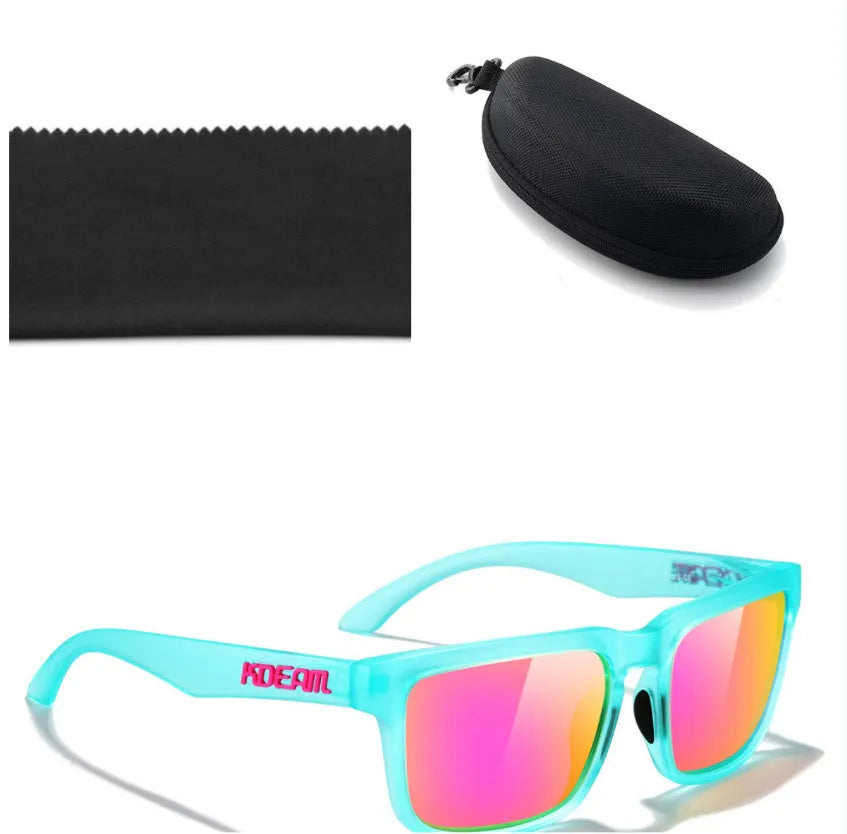 Square polarised sunglasses with TAC lenses and PC frames in multiple colour options.