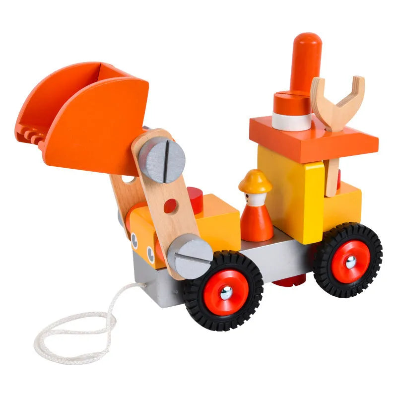 Wooden disassembling excavator toy for children 4-6, 23cm x 12.5cm x 18.5cm, educational construction vehicle in colour box