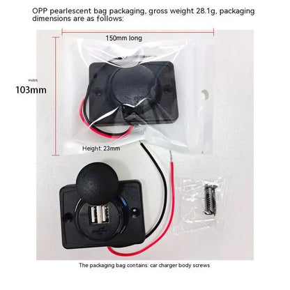 Black dual-voltage USB car charger with screw mounts for 12V and 24V vehicle systems