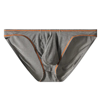 Men's ice silk modal underwear with butt-lift design shown in multiple colour options