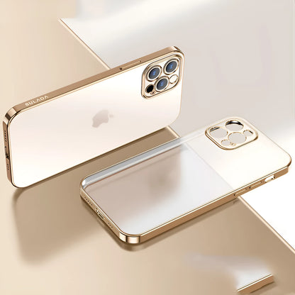Square frame clear matte silicone iPhone case for iPhone 13 shown in blue colour