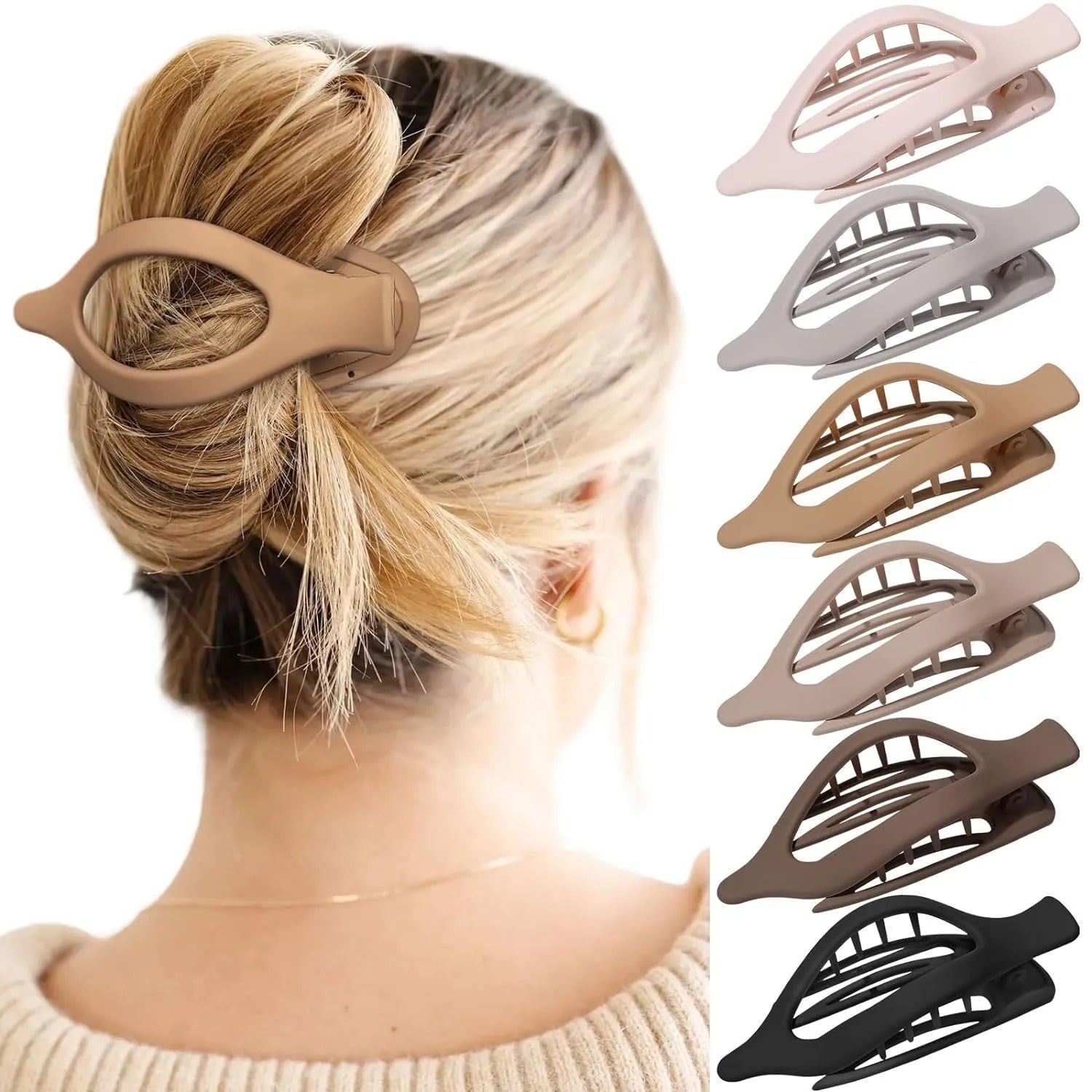 A set of six simple rose red plastic hair clips with a frosted grip, shown inside a clear OPP bag.