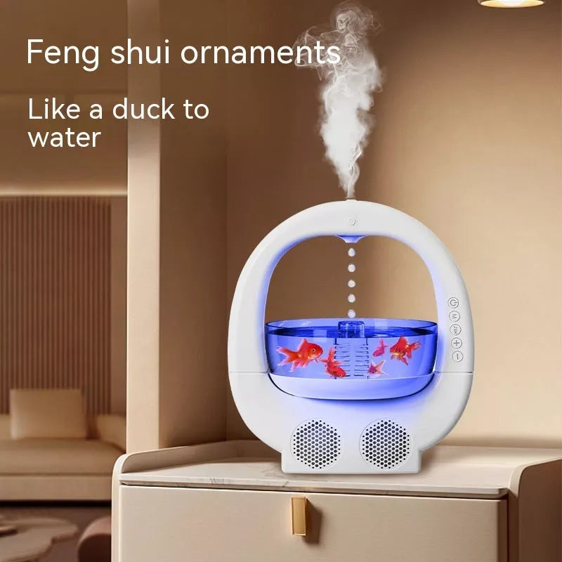 3-in-1 Anti-Gravity Humidifier with Bluetooth speaker and ambient light in white, pink, and black