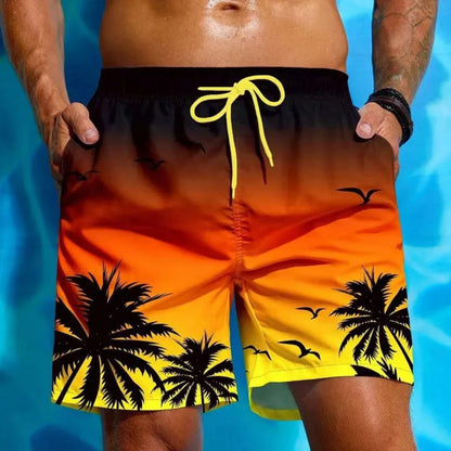 Men's ethnic style swimming trunks with loose board fit in polyester fabric