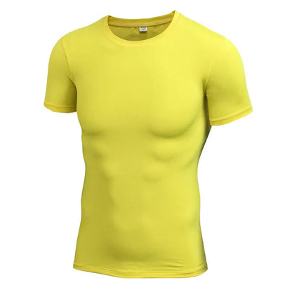 Men's stretch quick drying short-sleeved polyester fitness shirt in multiple colour options
