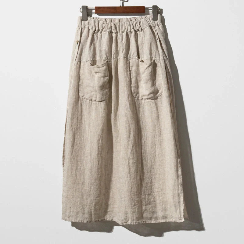 Elegant linen wide-leg culottes with double pockets in various colours and sizes
