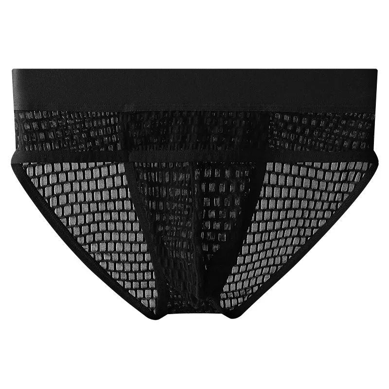 Men's solid colour lace briefs with mid-rise waist and U-pouch design