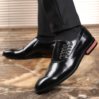 Men's business formal shoes in black, wine red or yellow, breathable PU upper, sizes 38 to 48