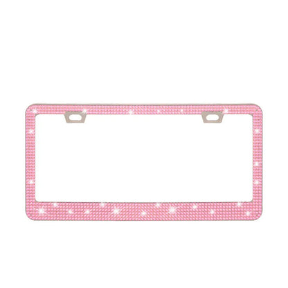Stainless steel license plate frame with square holes for applying coloured acrylic diamond crystals.