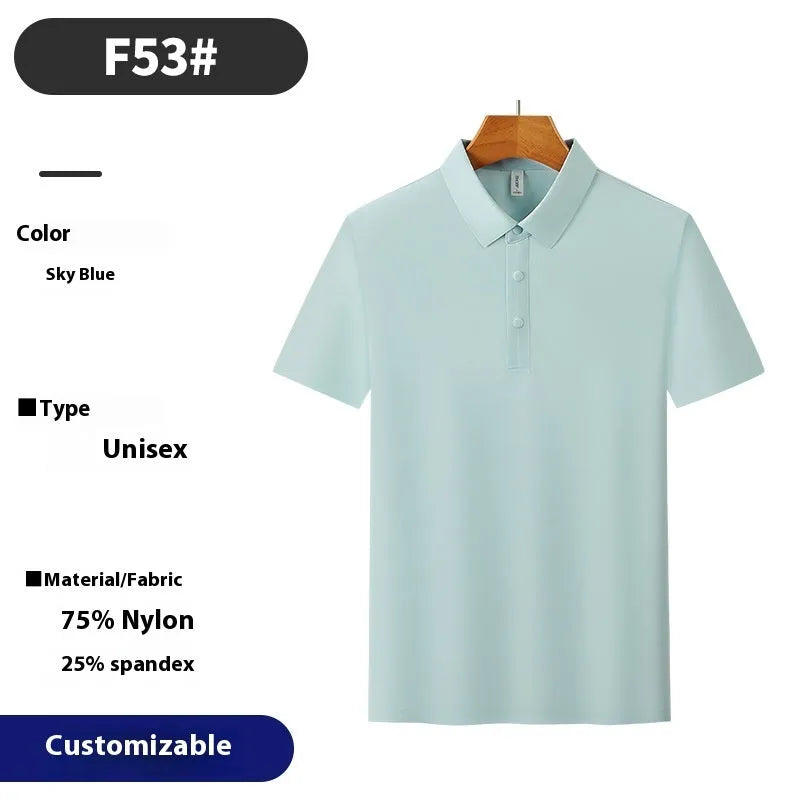 A man's loose-fit seamless polo shirt in sky blue, suitable for summer sports and leisure.