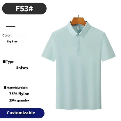 A man's loose-fit seamless polo shirt in sky blue, suitable for summer sports and leisure.