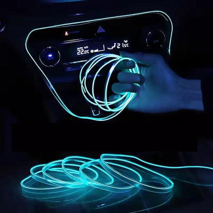 Car ambient light kit showing 6-metre LED light cable and USB driver for interior vehicle lighting.