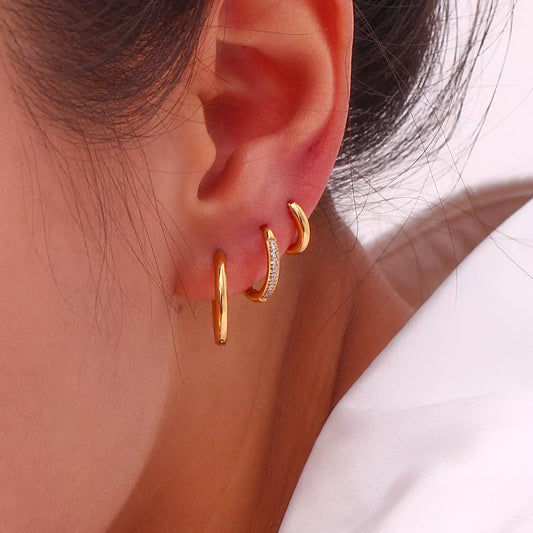 Women's titanium steel zircon earrings with electroplating, available in gold and steel finishes