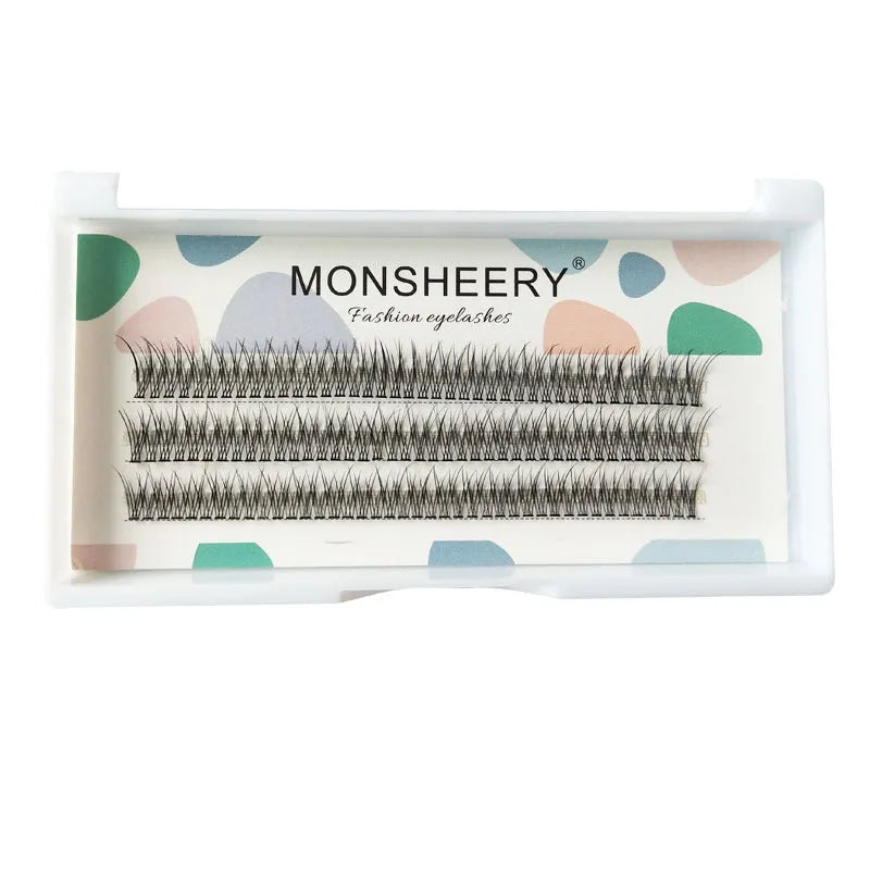 Black V-shaped fairy fishtail false eyelashes showing thick segment design with 8mm to 12mm length variations