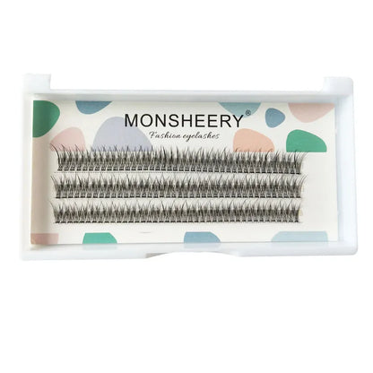 Black V-shaped fairy fishtail false eyelashes showing thick segment design with 8mm to 12mm length variations