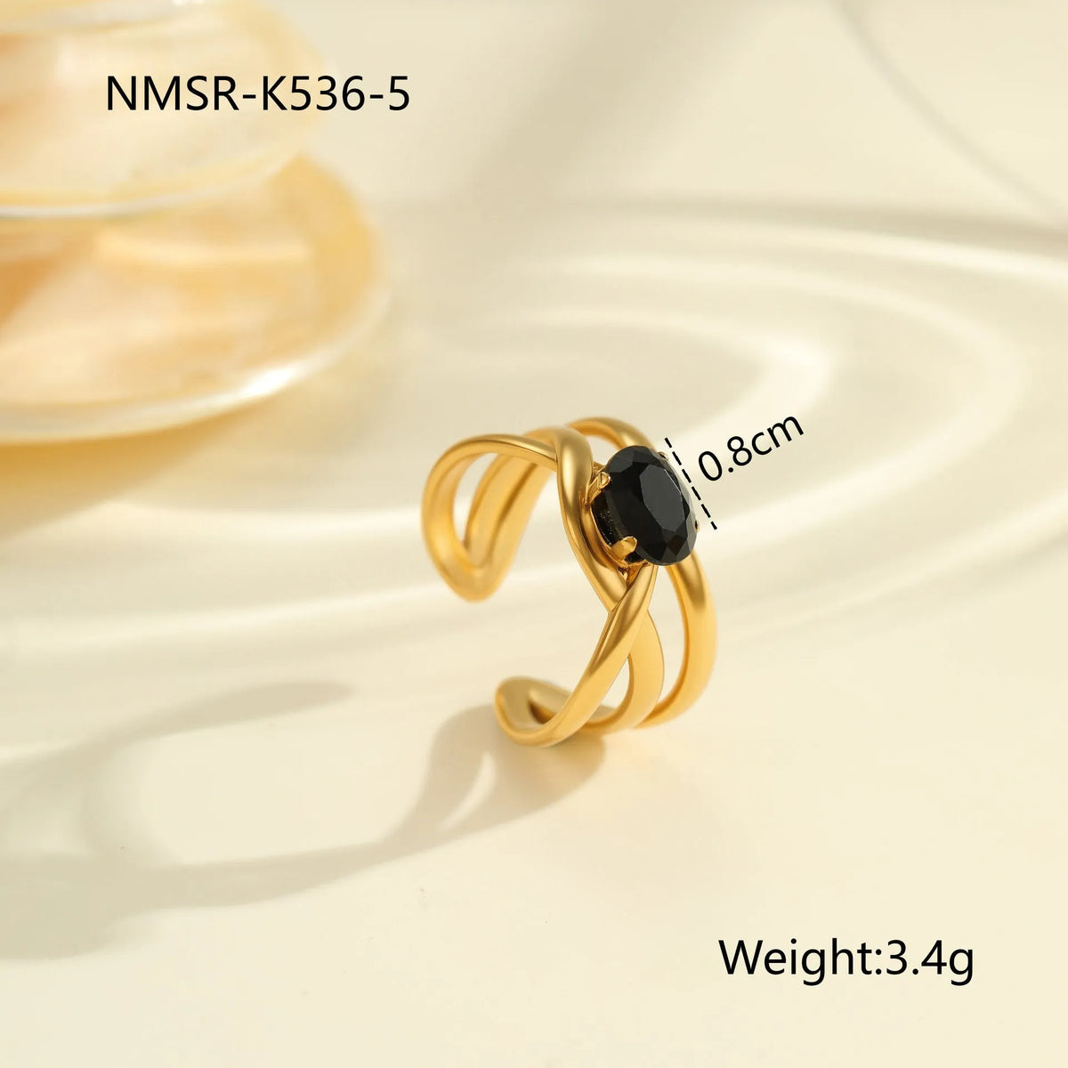 Geometric design stainless steel ring for women with inlaid zircon stones, open mouth free size