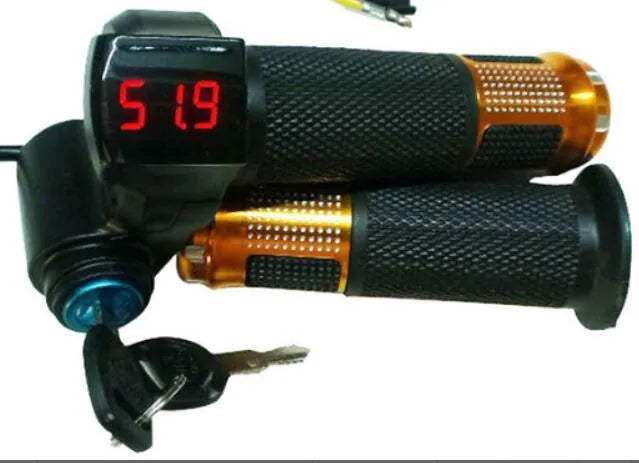 Electric vehicle handlebar replacement part in blue, red, silver, and yellow colour options.