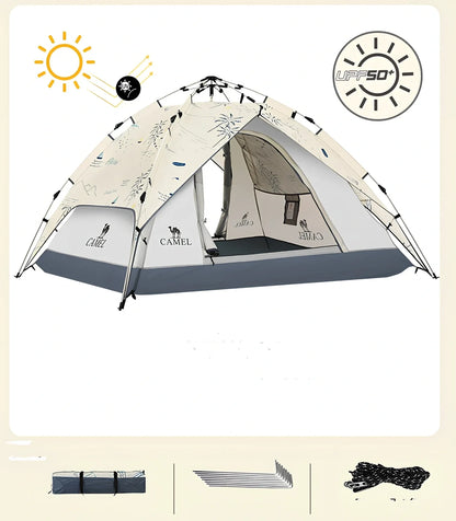 Blue automatic folding picnic tent unfolded at 220x190x120cm for 3-4 people with waterproof Oxford fabric and glass fibre poles