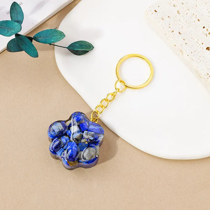 Natural crystal cat's paw keychain pendant with metal keyring in various gemstone colours