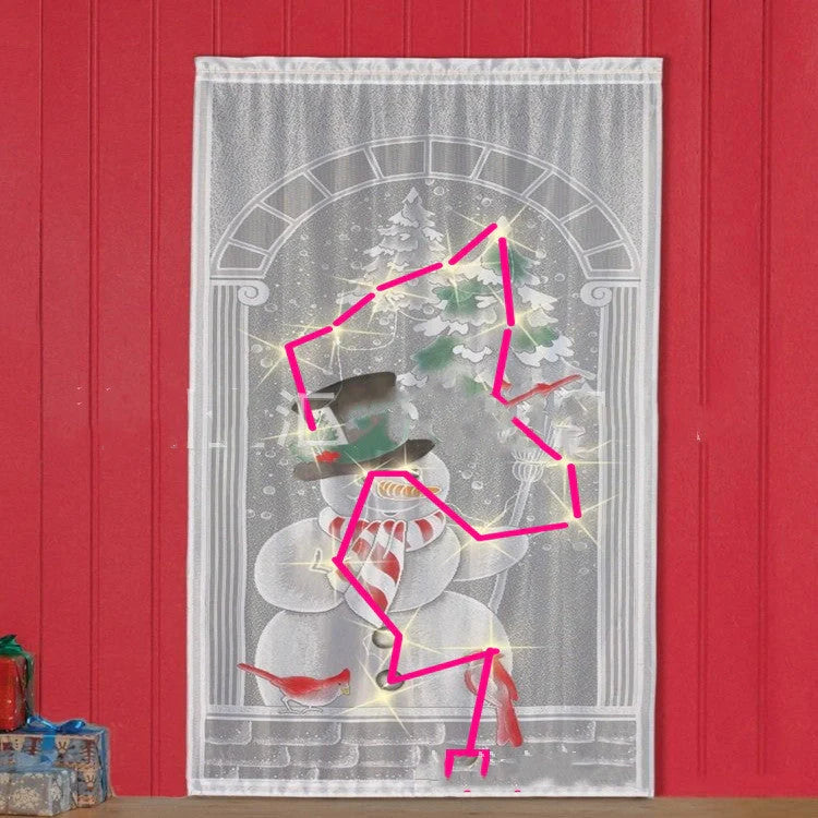 Christmas-themed blackout curtains with Santa, snowmen, and deer designs, available with or without LED lights