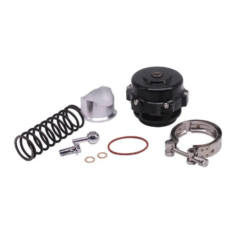 50mm aluminium alloy automotive blowoff valve in six colour options on a white background.