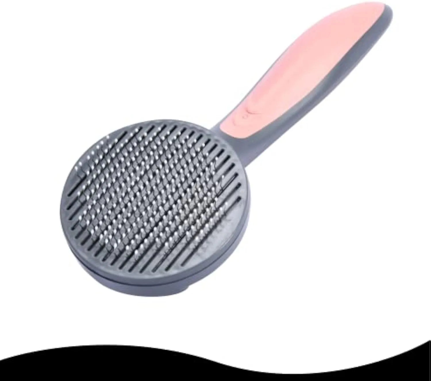 Self-cleaning slicker brush for cats and dogs with massaging bristles and comfort-grip handle