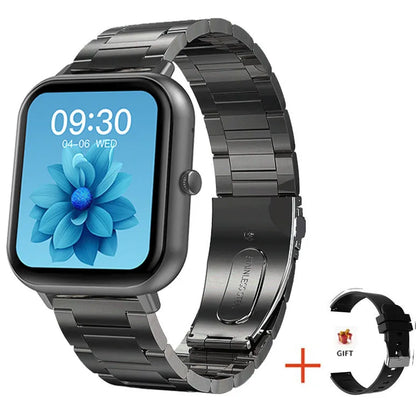 ZL54C smart watch in black with AMOLED screen displaying heart rate and blood pressure metrics