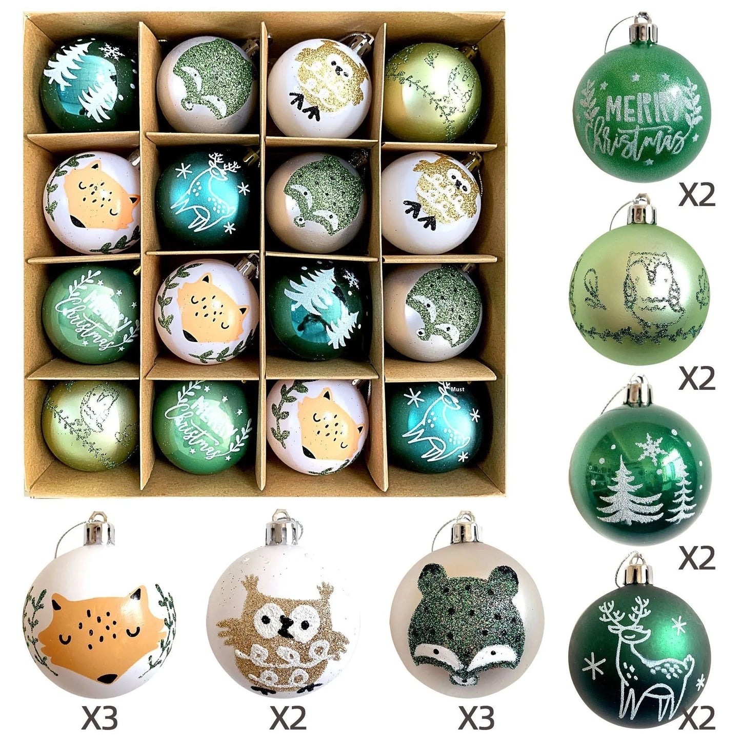 Christmas decoration pendant set with electroplated balls and painted gifts in cowhide presentation box
