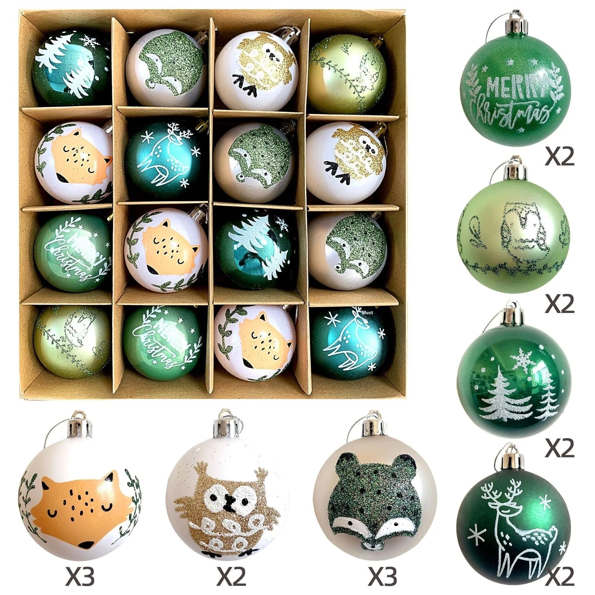 Christmas decoration pendant set with electroplated balls and painted gifts in cowhide presentation box